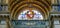 Stained glass with shield and eagle in the Church of Sant`Agnese in Agone in Rome, Italy.