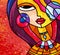 Stained glass style girl digital art wears necklace and earrings