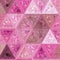 Stained glass transparent triangles kaleidoscope with roses in grenadine and pink colors