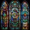 Stained glass window in the catholic church. Colorful stained glass window. generative ai