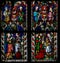 Stained glass window depicting the Annuciation and the Visit of