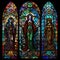 Stained glass window depicting the Virgin Mary and the Crucifixion of Jesus in the church of St. Francis of Assisi. generative ai