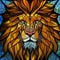 Stained glass window with lion head. Generative AI. Not based on any actual scene or pattern