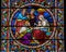 Stained glass window nativity scene