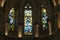 The stained glass windows inside Chapel St. Hubert