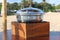 Stainless dishes for buffet on the beach