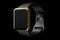 Stainless gold smart watch or fitness tracker isolated on black background.