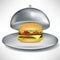 Stainless open catering tray with burger