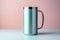 Stainless steel hot beverage container, showcasing a metallic warm aesthetic