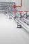 Stainless steel pipelines with red valves on white background. Digital 3D render image.