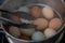 Stainless Steel Steaming Tower Full of Chicken Eggs of Various Colors