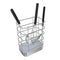 Stainless steel wire basket rack or holder with frying laddle, spoon laddle, and egg beater, 3D illustration