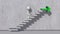 Stair steps with 3D people and green arrow - abstract illustration with shadow against a gray concrete wall