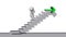 Stair steps with 3D people and green arrow - abstract illustration with shadow against a white wall