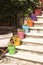 Staircase with colorful flowerpots