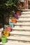 Staircase with colorful flowerpots