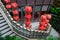 Staircase decorated with Chinese lanterns.