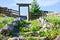 The staircase with grass and flowers in summer