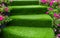 Staircase green artificial grass