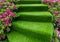 Staircase green artificial grass