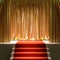 Staircase with red carpet and gold curtains