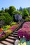 Staircase surrounded by beautiful spring flowers