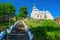 Staircase to medieval fortified Trinity Church in Dolyna, Ternopil region, Ukraine