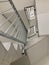 Staircases or stairway in white painted concrete with metal railings with detail in Central Library Zurich, Switzerland