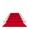 Stairs 3d with red carpet. Vector scarlet staircase for celebrity or stairway up to success isolated on white background