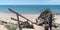 Stairs access to beach in Noirmoutier Vendee France