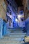 Stairs in the alleys of Chefchaouen by night