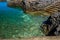 Stairs into the clear water - natural pools Las Salinas de Agaete in Puerto de Las Nieves on Gran Canaria, Spain