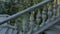 Stairs, columns and balusters in the old crumbling pavilion. Park VDNKh, Moscow.