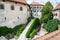 Stairs in the courtyard of Bled medieval castle in Slovenia