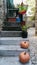 Stairs decorated with pumpkins