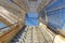 Stairs of a footbridge with metal mesh roof at San Clemente, California