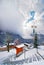 Stairs in French Alpine village in Champagny Vanoise in winter