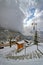 Stairs in french alpine village vertical view