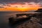 Stairs in La Caleta beach at sunset, Tenerife, Spain