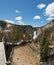 Stairs leading down to view of the Lower Falls in the Grand Canyon of the Yellowstone River in Yellowstone National Park in USA