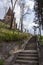 Stairs leading to the Cobblers` tower in Sighisoara, on a sunny day in spring