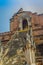 The stairs leading to the entrance are guarded by old large Nagas, mythical snake like creatures at Wat Chedi Luang, Chiang Mai, T