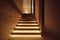 Stairs from light wood lighting in expensive stylish interior of house