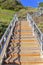 Stairs with metal railings and tiles on steps and risers at San Clemente, California