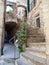 Stairs outside house narrow in street in Cinque Terre National Park in Italy in old city