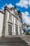 Stairs perspective and facade of the church of Our lady of Estrela in Ribeira Grande, SÃ£o Miguel - Azores PORTUGAL