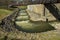 Stairs shape Waterfall with rock path and wooden bridge