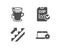 Stairs, Tea and Report checklist icons. Notebook service sign. Stairway, Glass mug, Sales growth file.