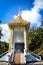 Stairs to the golden entrance of the Buddhist temple at a small Thai village