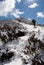 Stairs to the heaven, walk to the peak of Long Mynd, tourism, people on snowy hiking trail, shines of sun, Shropshire Hills UK